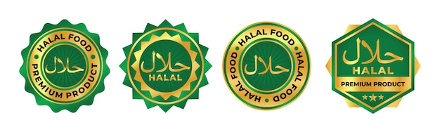 Halal-lebensmittel- und produktabzeichen-logovektor mit grüner und goldener farbe