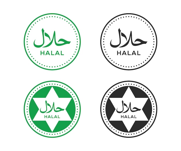 Vektor halal-lebensmitteletikettenkollektion im runden stil. halal-logo-design