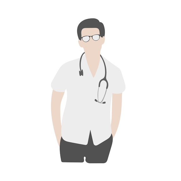 Halb Länge männlicher Arzt mit Brille, der mit Stethoskop steht