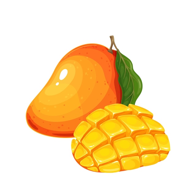 Vektor halbe mango in würfel geschnitten