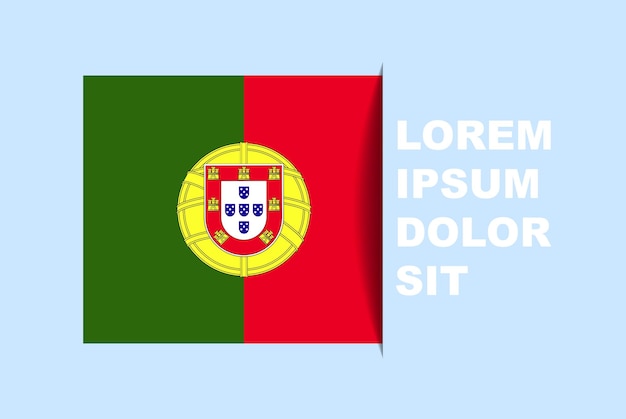 Halber portugiesischer flaggenvektor mit kopierraum, landesflagge mit schattenstil, horizontaler schiebeeffekt