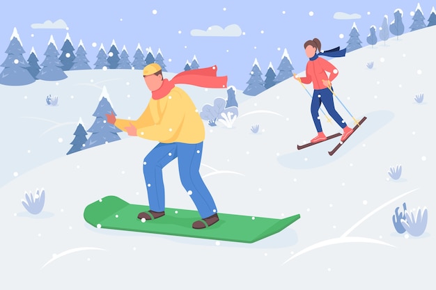 Halbflache illustration des snowboardens