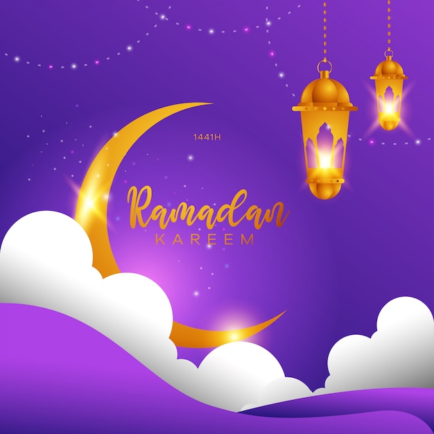 Halbmond, wolke und laterne des islamischen entwurfs ramadan kareem.