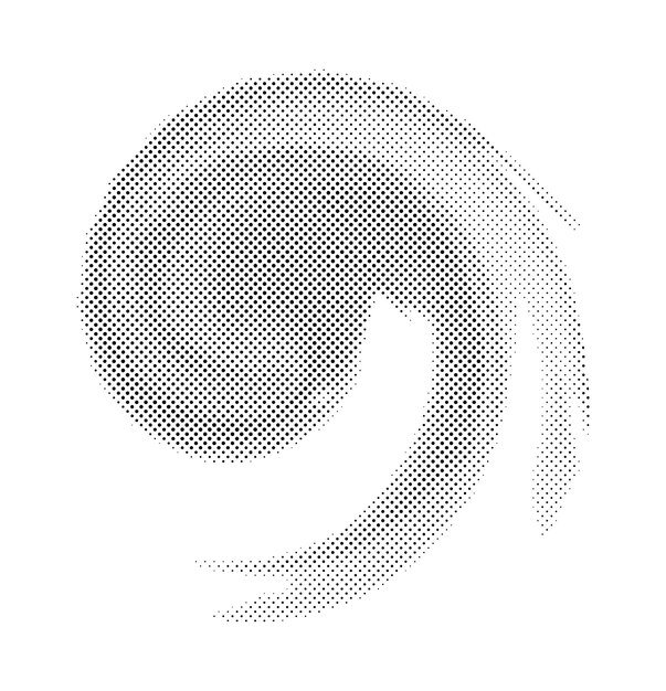 Halbton-Design, kreisförmige Formen, Schwarz-Weiß-Muster, Spirale, wirbelnde Halbton-Vektorillustration