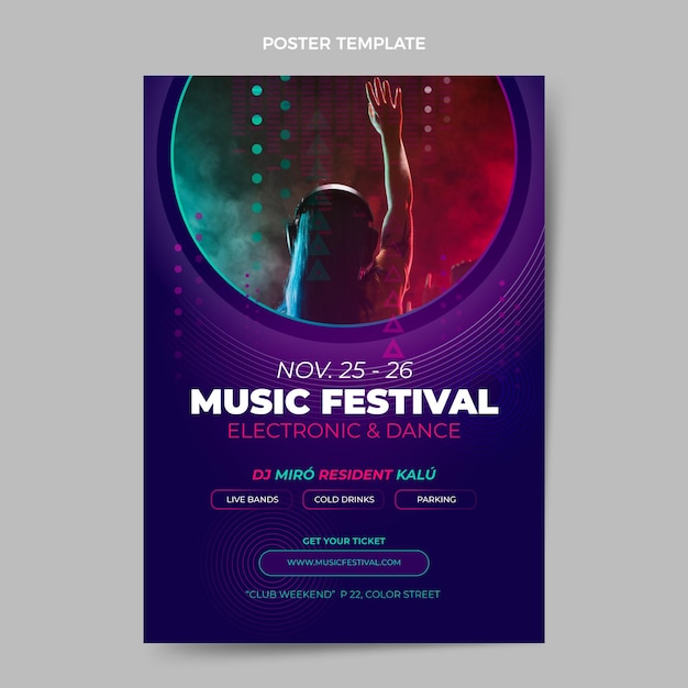 Vektor halbton-musikfestivalplakat mit farbverlauf