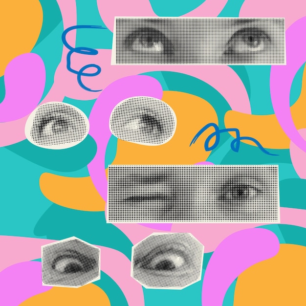Halftone-Händengest auf violettem Hintergrund Punk-Art-Vektorillustration