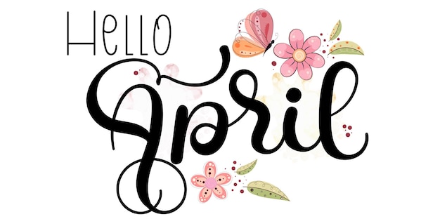 Vektor hallo april hallo april mit blumen, schmetterlingen und blättern illustration frühling