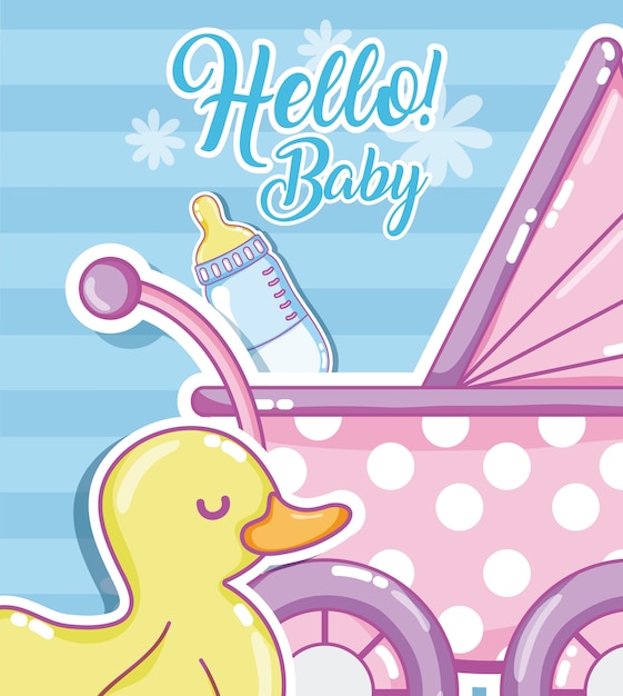 Vektor hallo baby-dusche-karte niedlichen cartoons