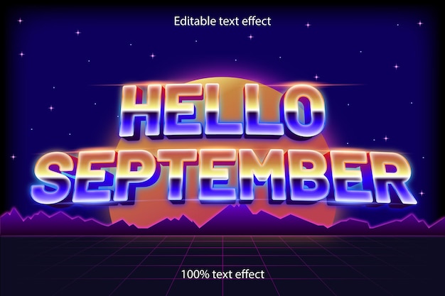 Hallo bearbeitbarer texteffekt im september im retro-stil