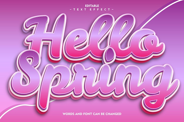 Hallo Frühling, bearbeitbarer Texteffekt, 3D-Prägung, niedlicher Stil