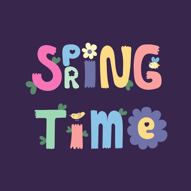 Hallo Frühlingszeit handgeschriebene Typografie Schrifttext farbenfroher Hintergrundbanner Jahreszeit Berufung