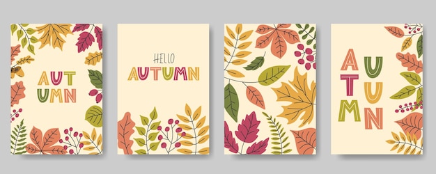 Hallo Herbst Cover Poster Banner Karte Sammlung Herbst Blätter Rahmen Grenze Muster Hintergrund Hand
