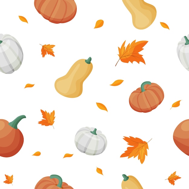 Hallo Herbst Ein Muster aus reifen Kürbissen und Blättern auf weißem Hintergrund Herbstpostkarten