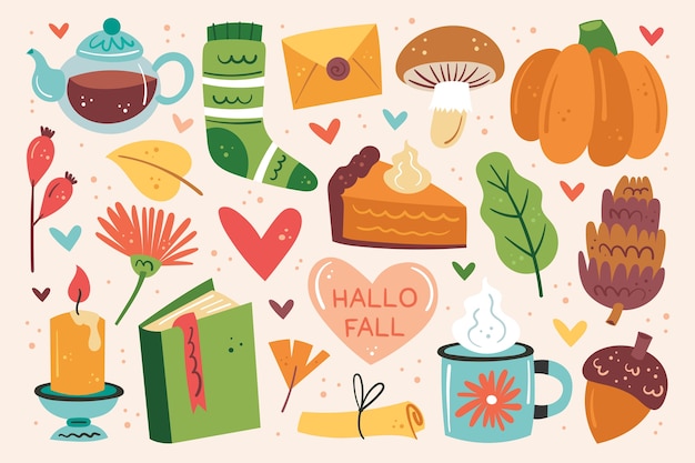 Hallo herbst. herbst clipart, satz von elementen.