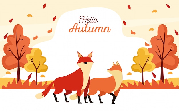 Hallo Herbstsaison-Szene mit Fuchspaaren