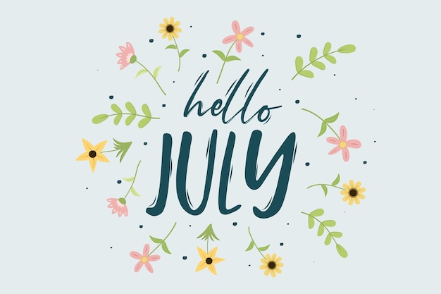 Vektor hallo juli-grüße mit weichem hintergrunddesign