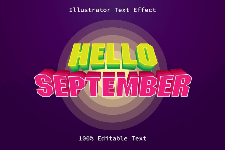 Vektor hallo september mit bearbeitbarem texteffekt im modernen cartoon-stil