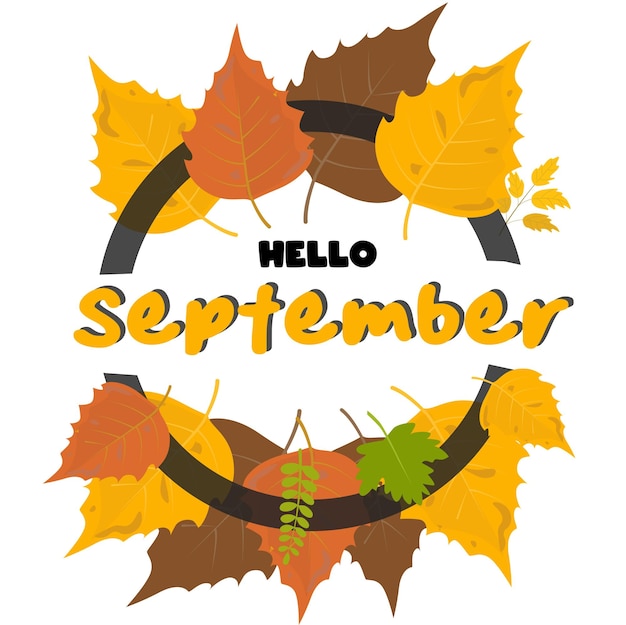 Vektor hallo september vektor-herbst-designvorlage für dekorationsverkaufsbanner-werbegruß