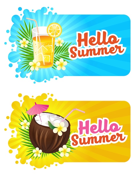 Hallo sommer banner mit frischem getränk