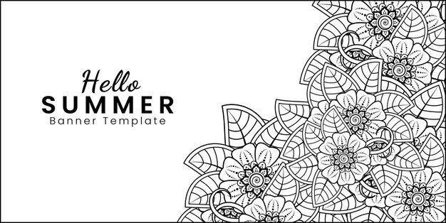 Hallo sommer banner vorlage mit mehndi blume