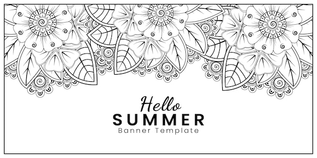 Hallo sommer banner vorlage mit mehndi blume