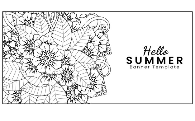 Vektor hallo sommer banner vorlage mit mehndi blume