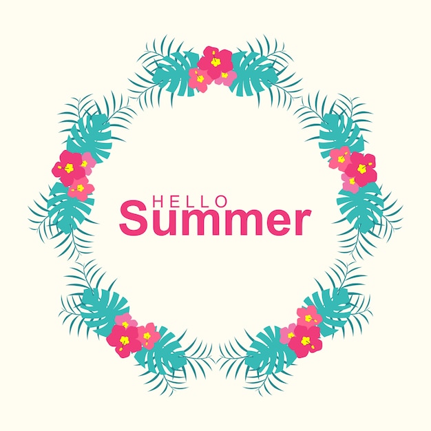 Hallo Sommer-Grußkarte mit tropischen Blumen Kranz