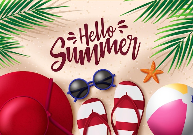 Hallo Sommer im Sandhintergrund-Vektordesign Hallo Sommertext