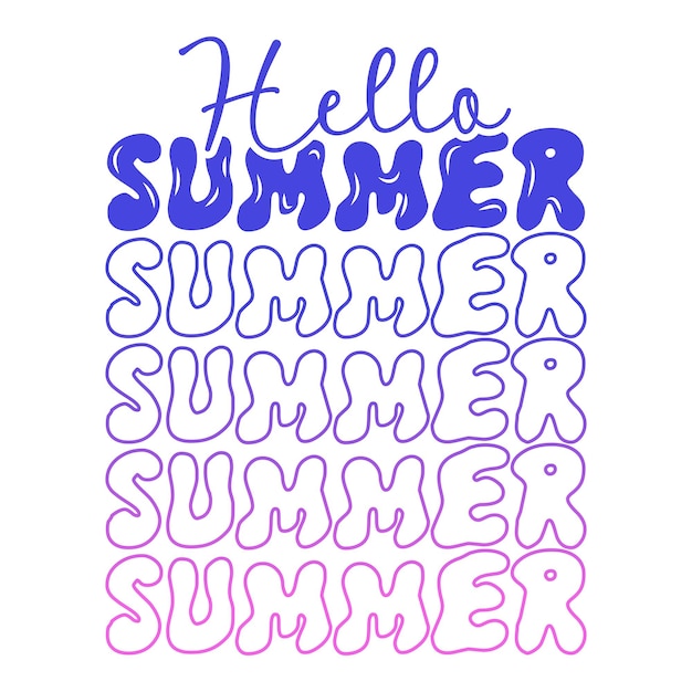 Hallo sommer, neuer sommer zitiert farbtypografie-t-shirt-design mit farbverlauf in rosa und blau für den druck