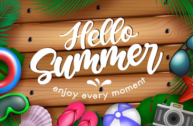 Hallo sommer vektor banner hintergrund hallo sommer genieße jeden moment text