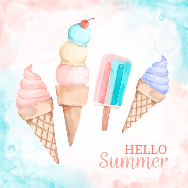 Hallo sommernachricht mit aquarellillustration