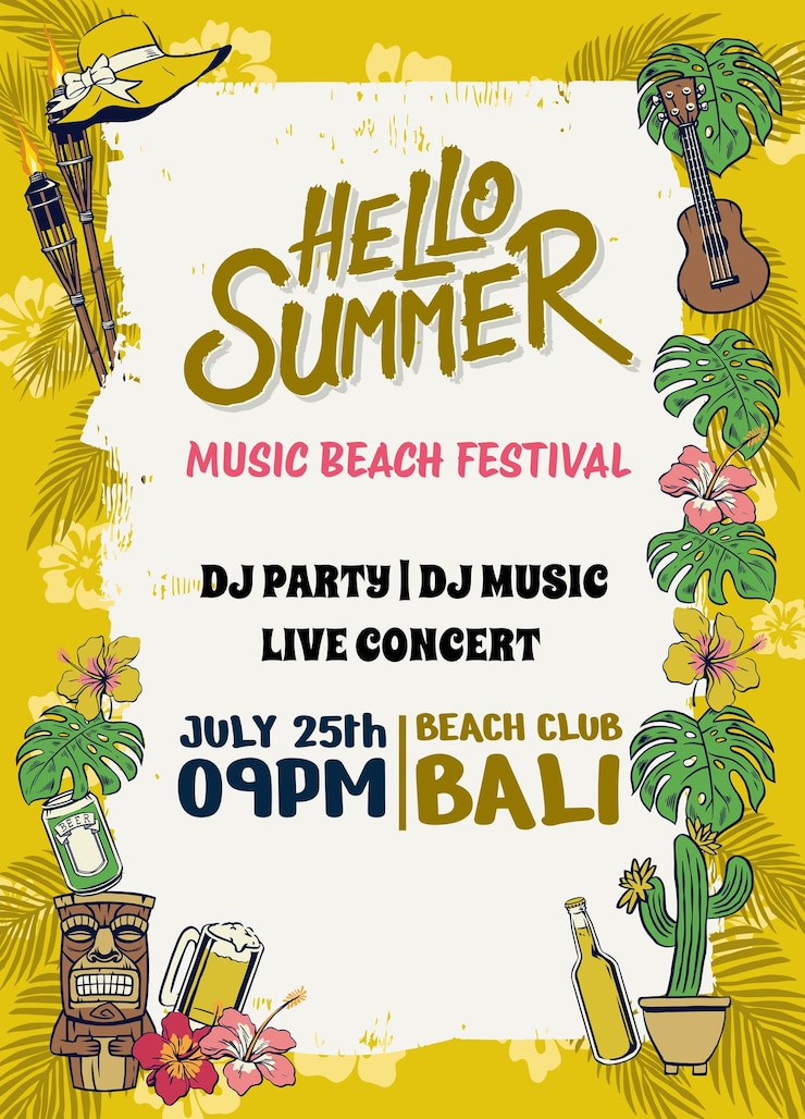 Vektor hallo sommerparty hintergrunddesign-konzeptvorlage