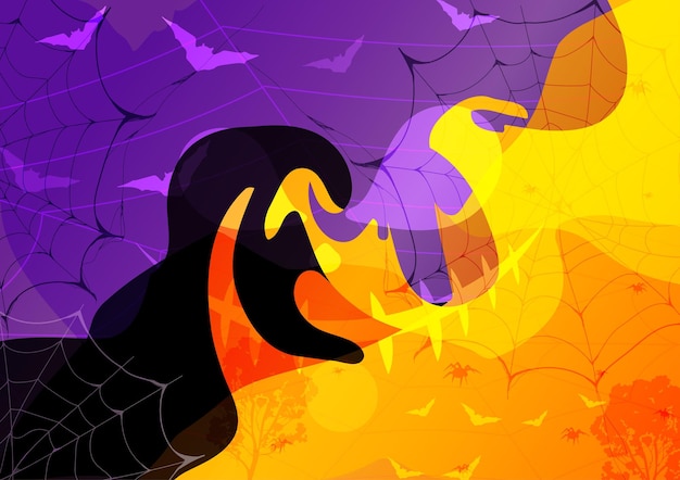 Vektor halloween-abstrakter hintergrund mit bunter überlagerung der silhouette