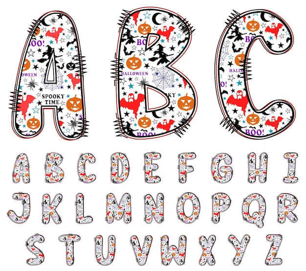 Vektor halloween-alphabet-set-design, vektor-halloween-schriftart, vektor-halloween-buchstabe