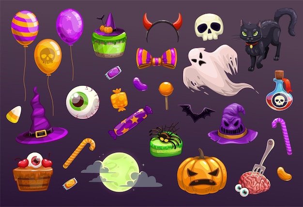 Halloween-artikel setzen gruselige elemente für typografie-spiele oder webdesign