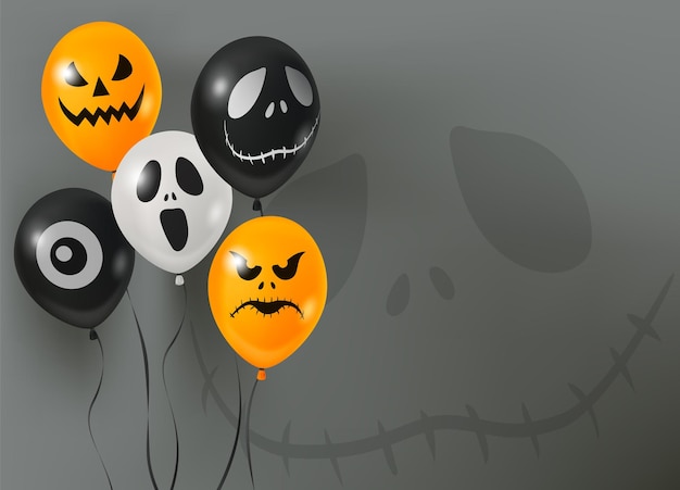 Halloween-ballon auf dunklem hintergrund mit halloween-muster.