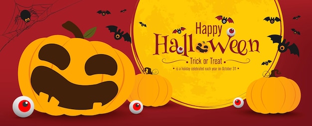 Halloween-banner-vektor-design-halloween-kürbisse und auf dunklem hintergrund für grußkarten-banner po