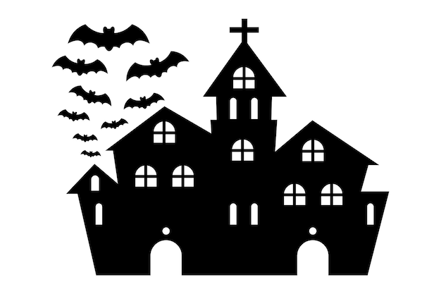 Halloween castle, silhouette des horrorhauses mit fledermäusen