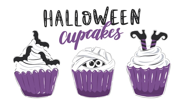 Halloween cupcakes sammlung von cliparts mit süßen halloween desserts isoliert