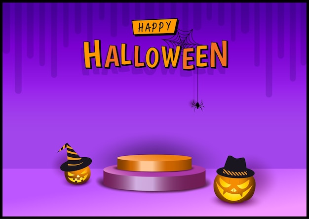 Halloween Design 3d Stil mit Kürbis auf lila Hintergrund