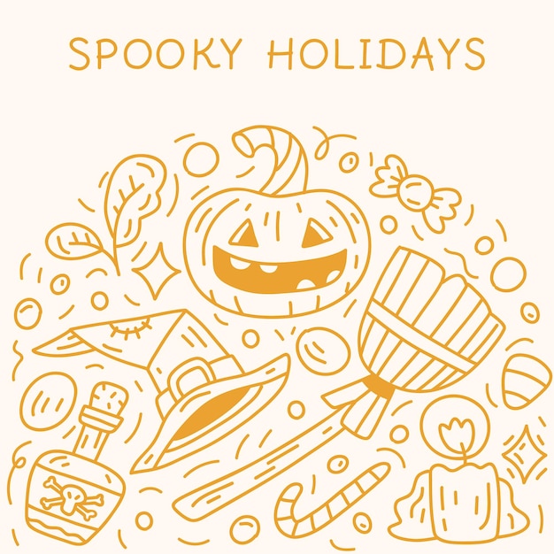 Halloween-doodle quadratische illustration mit platz für text