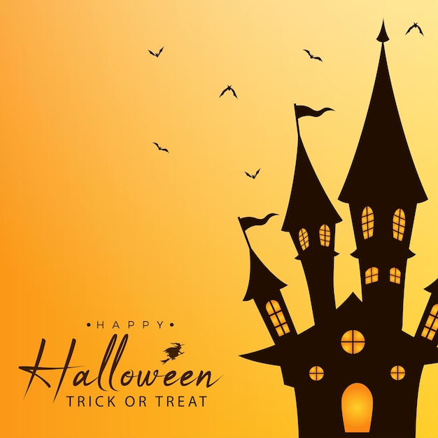 Vektor halloween-einladung oder wunschkarten-hintergrundillustration mit halloween-text und spukschloss