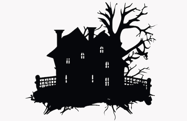 Halloween-element, gruseliges haus, fledermaus, hexe, silhouette, halloween-feiertag, konstruktor, grafikvorlage