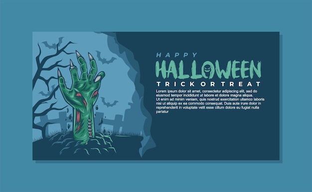 Halloween-feiertagsfahnenhintergrund. schrecklicher zombie teilt aus. hintergrund-design-vorlage