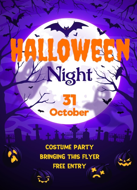 Halloween-Ferien-Flyer mit Mond und Fledermäusen