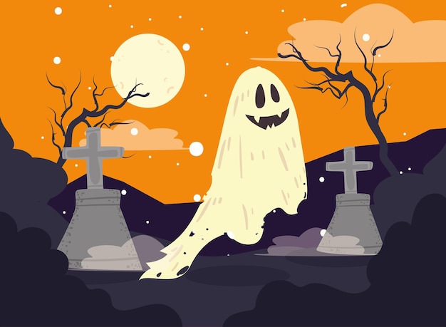 Halloween-Friedhof mit Geist