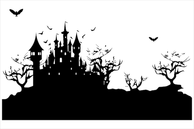 Halloween-geisterhaus-silhouette-vektor-kartoonillustration