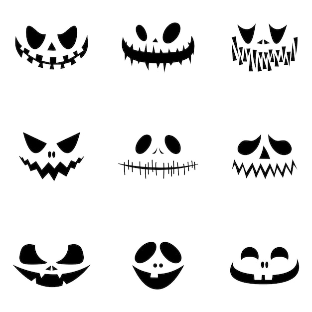 Halloween-Gesichter-Silhouetten. Böses Lächeln