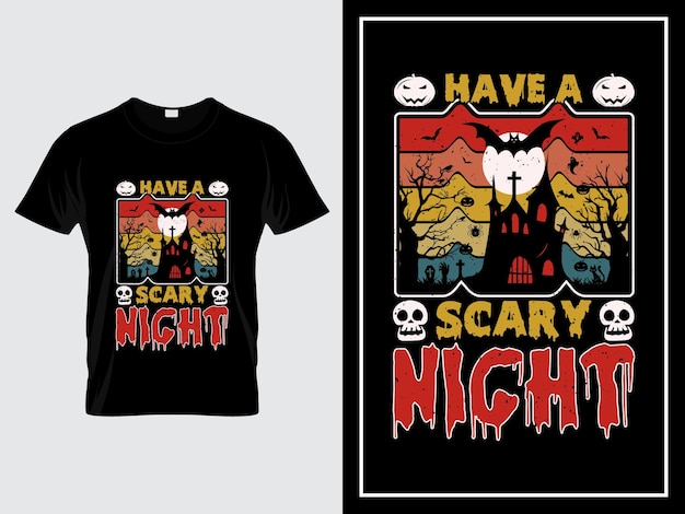 Halloween-Grafik-T-Shirt-Design, Illustration, Vektorzitat „Have a Scary Night“.