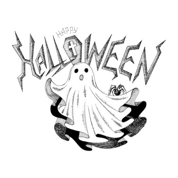 Vektor halloween-gruß-banner-post vektorillustration mit der aufschrift happy halloween